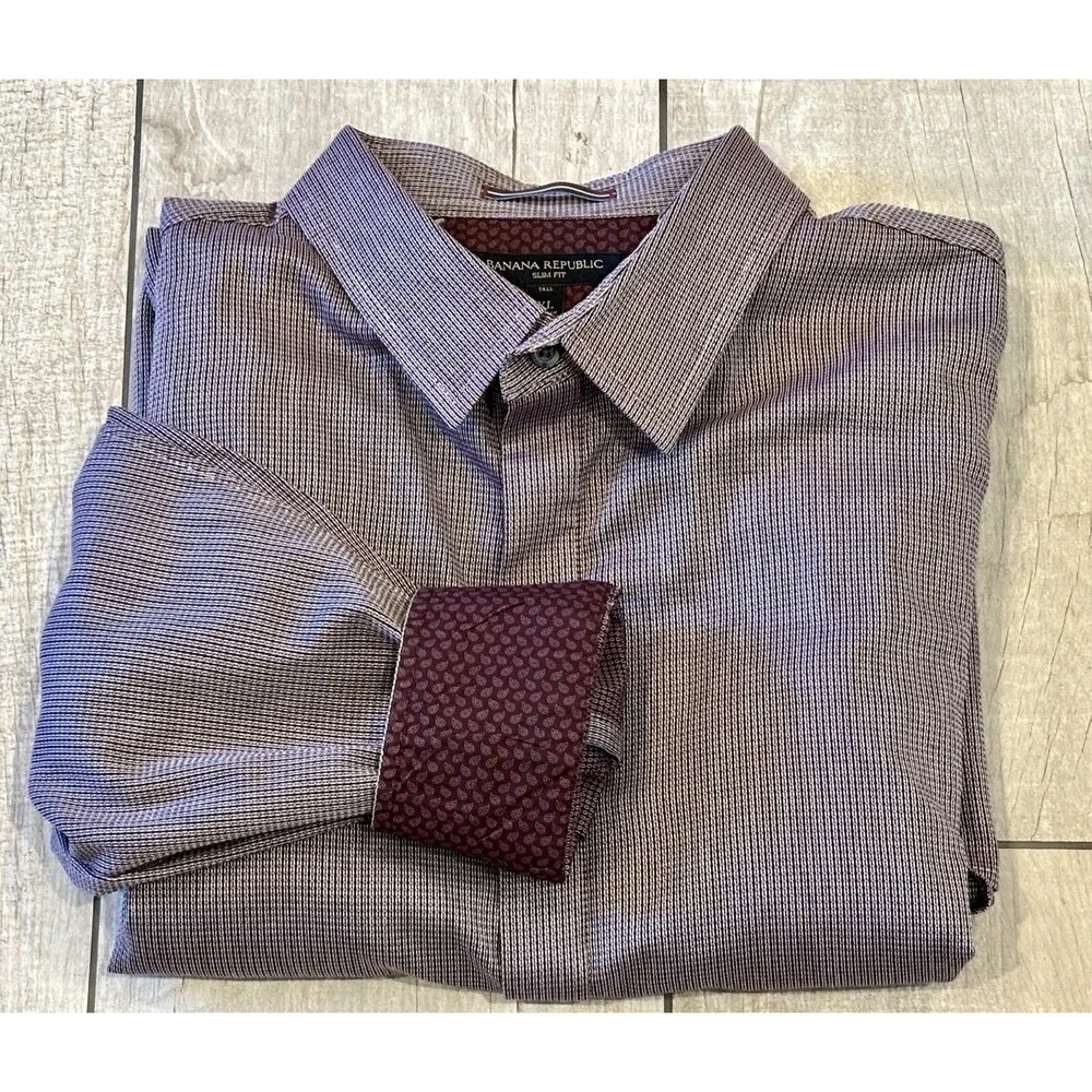 Banana Republic Mens Slim Fit Button Up Shirt XL Tall Burgundy Flip Cuff Classic
